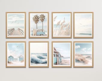 Boho Beach Gallery Wall, Beach Wall Art, Pastel Beach Print,Coastal Art, Ocean Picture, Set of 10 Gallery Wall Art
