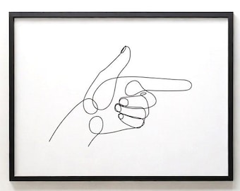 Finger Gun One Line Art Print, Minimalist Hand Gesture Drawing, Abstract Line Art Poster, Modern Printable Wall Decor, Digital Download