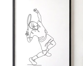 One Line Tennis Serve Wall Art – Minimalist Digital Drawing