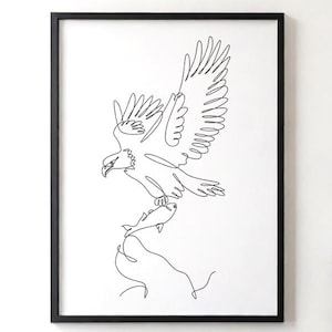 Eagle Catching Fish Line Art Print: Minimalist Home Decor (Digital Download)