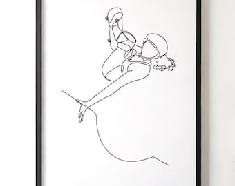 Female Skater Frontside Invert – One Line Digital Wall Art – Minimalist Skateboarding Print
