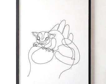 Sugar Glider One Line Art Print, Cute Exotic Animal Line Drawing, Minimalist Wildlife Wall Art, Modern Printable Decor, Digital Download