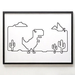 Dinosaur Game Line Art Print: T-Rex Pixel Art (Digital Download)