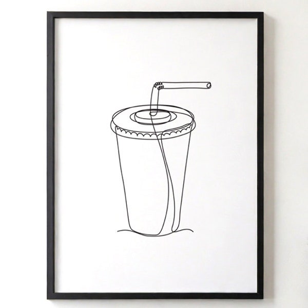 Soft Drink One Line Art, Cola, Drink, Cafe, Fast Food, Soda, Minimalist Art, Continuous line drawing, Printable Wall Art, Digital Download