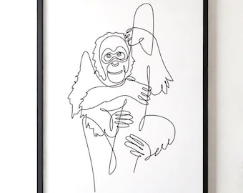 Borneo Orangutan One Line Art Print