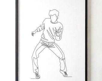 Dancing Man One-Line Printable | Retro Dance Pose Minimal Drawing Wall Decor
