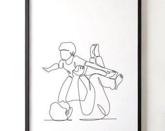 Dad and Son Airplane One Line Art Print, Father Playing with Child, Minimalist Family Wall Art, Printable Digital Download