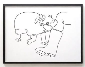 Pygmy Hippopotamus One Line Art Print: Minimalist Home Decor (Digital Download)