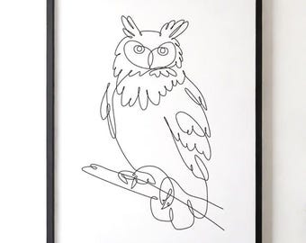 Owl One Line Art - Minimalist Digital Wall Art - Wisdom Animal Drawing