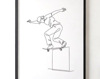Skateboard Ollie One Line Art - Minimalist Digital Wall Art
