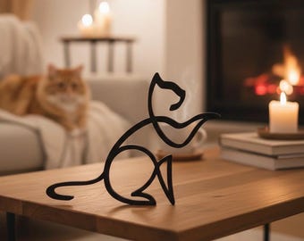 Elegancki kot - Dekoracja w stylu minimalistycznym/liniowym - Wyprodukowano we Francji - Ekologiczny - Pomysł na prezent dla miłośników kotów