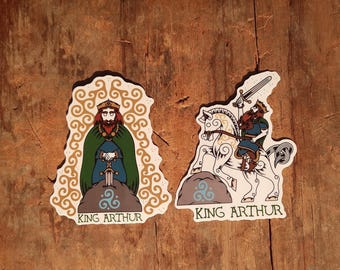 King Arthur Vinyl Sticker Set: Celtic Hero, Excalibur Art