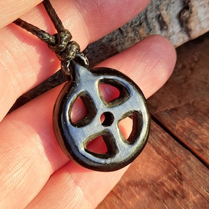 Hand-Carved Odin Cross Amulet: Black Buffalo Horn Viking Talisman