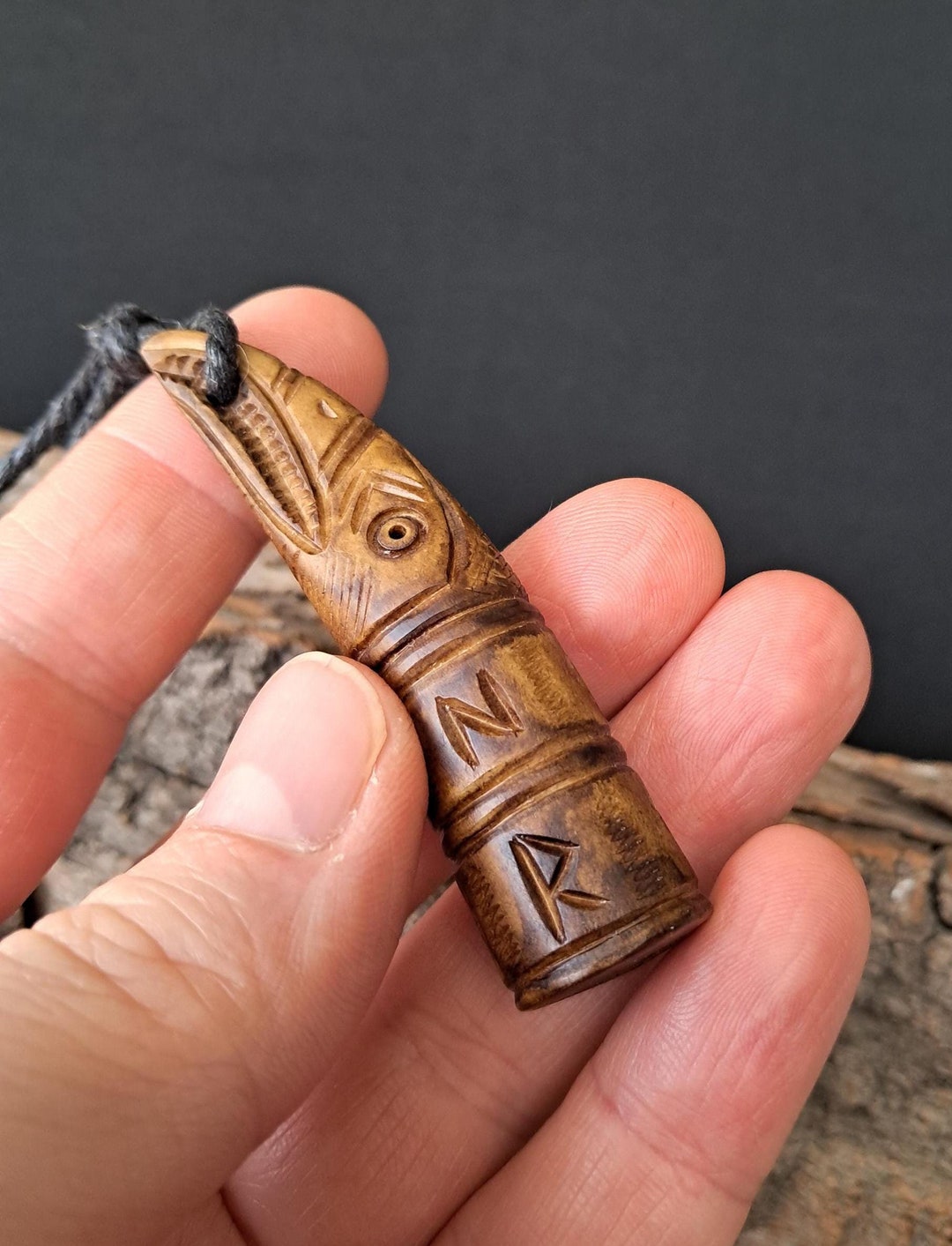 Hand-carved Moose Antler Raven Amulet: Norse Odin Thor Tyr Inscription ...