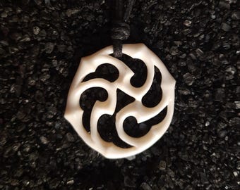 Celtic Raven Infinity Necklace – Hand-Carved Bone Pendant with Triskelion & Solar Spiral Symbol