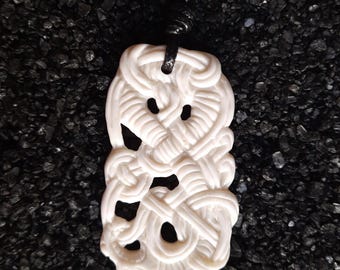 SUMMER SALE! Hand-Carved Viking Wolf Pendant – Bone Amulet in Borre Art Style