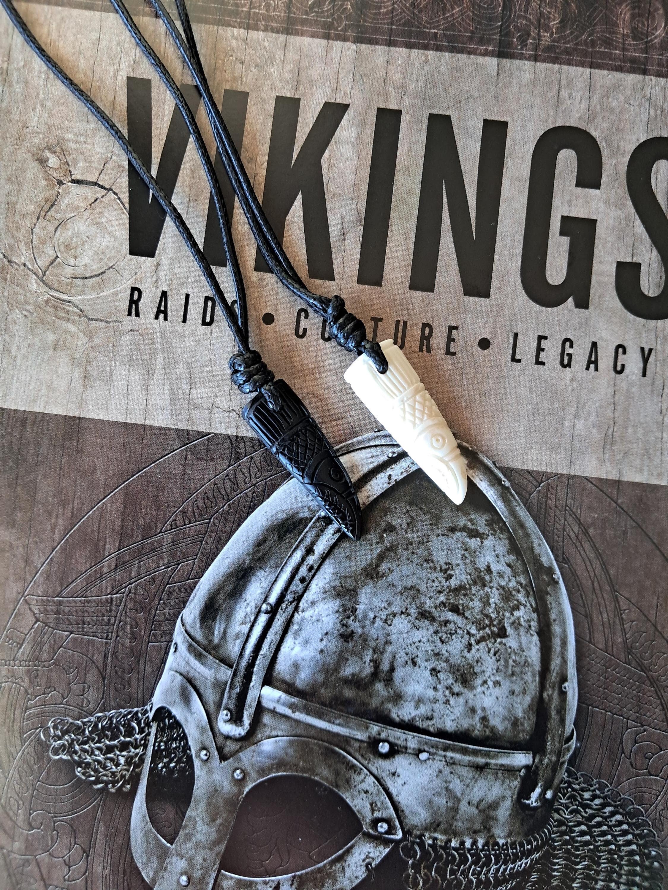 Nordic Odin Raven Necklace – Hand-Carved Bone and Black Horn Amulets devoted to Allfather God Odin