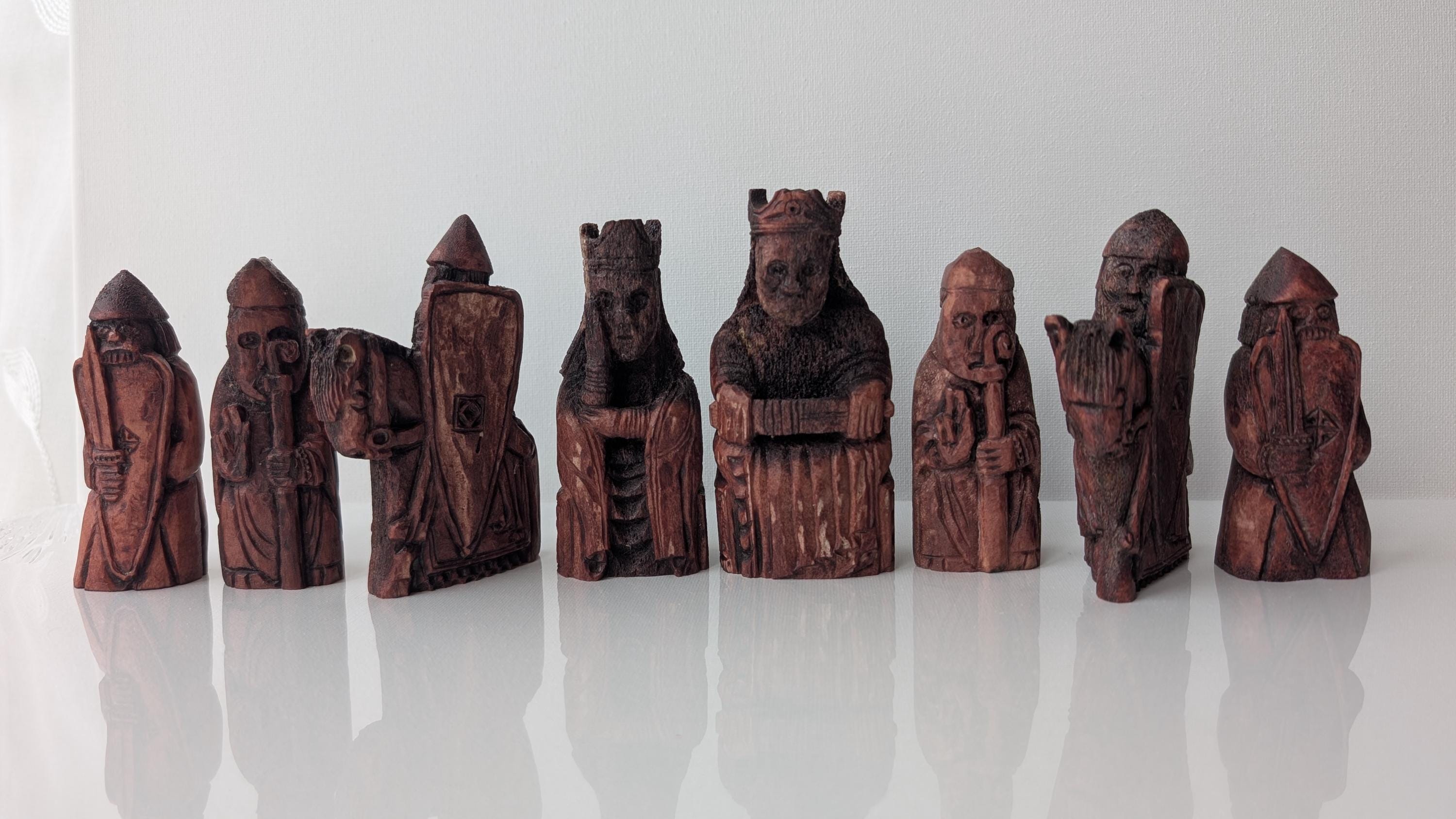 Hand-carved Moose Antler Lewis Chessmen Chess Set Replica