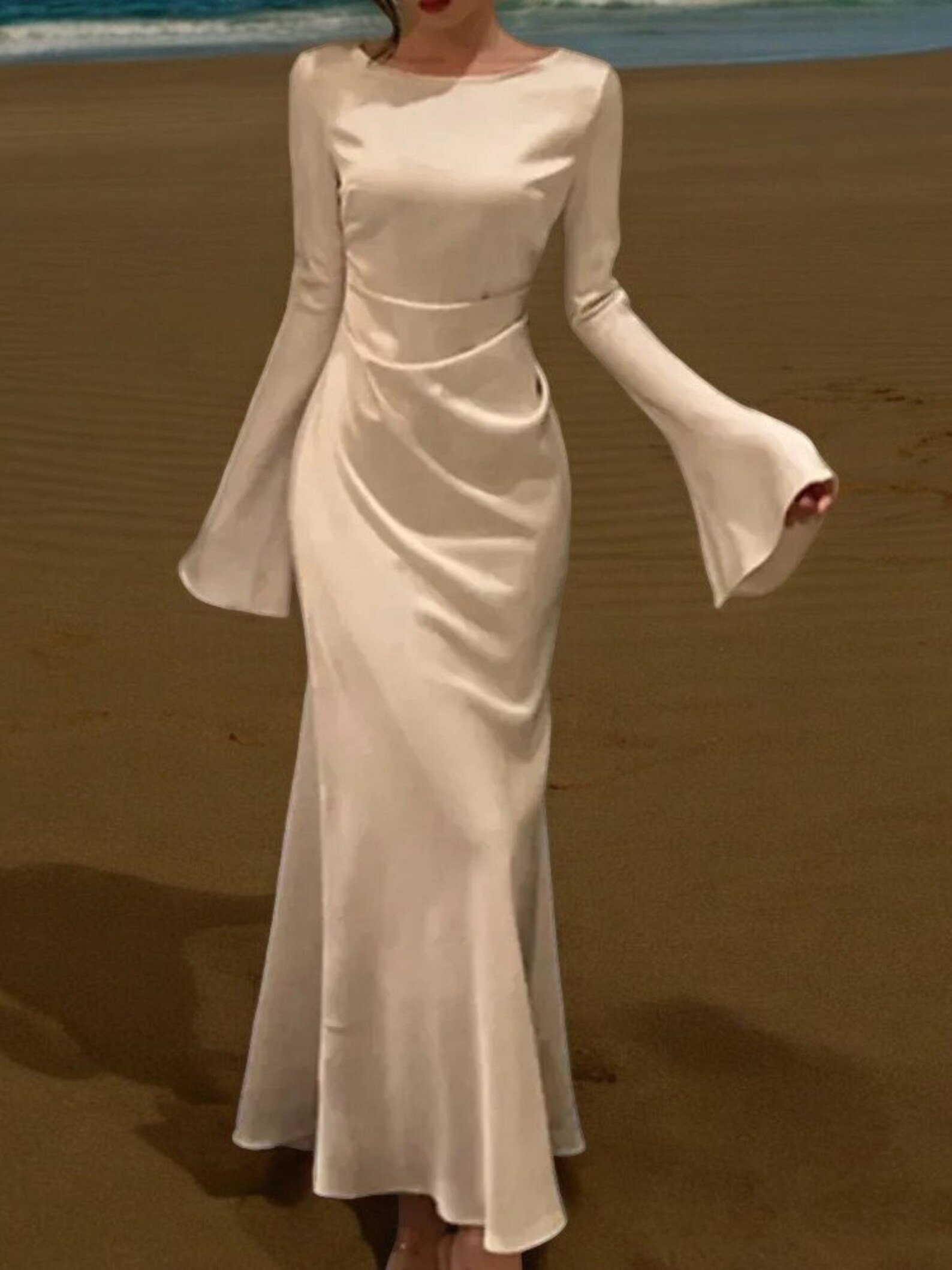 Chic Sophistication White Satin Midi Dress Complete Elegance - Etsy