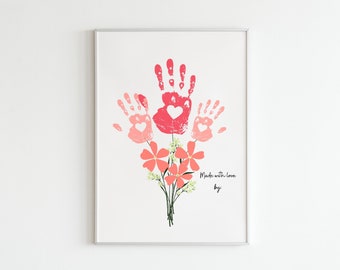 Mom and Grandma Bouquet Handprint Art, Personalized Mum Gift, Mother's Day Printable, Keepsake Handprint, Flower Handprint Craft Art