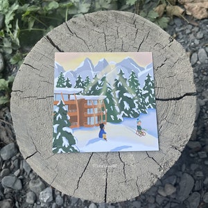 Carte postale illustrée - Enfants dans la neige
