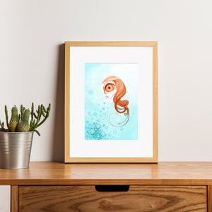 Impresión Yemayá, Sirena Fantasía, Acuarela Digitalizada