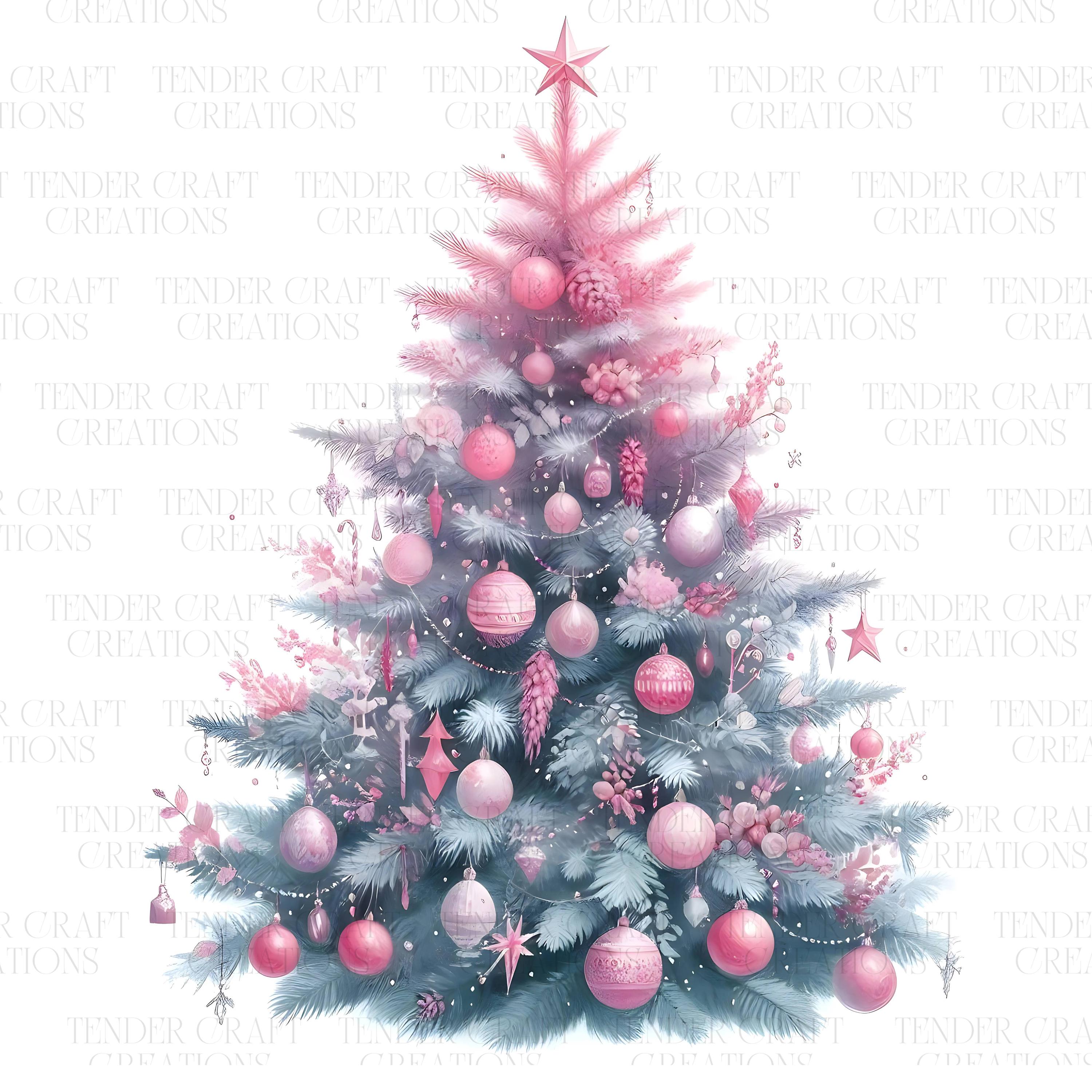 6 Pink Christmas Tree Clipart, High Quality JPEG, Printable Watercolour ...