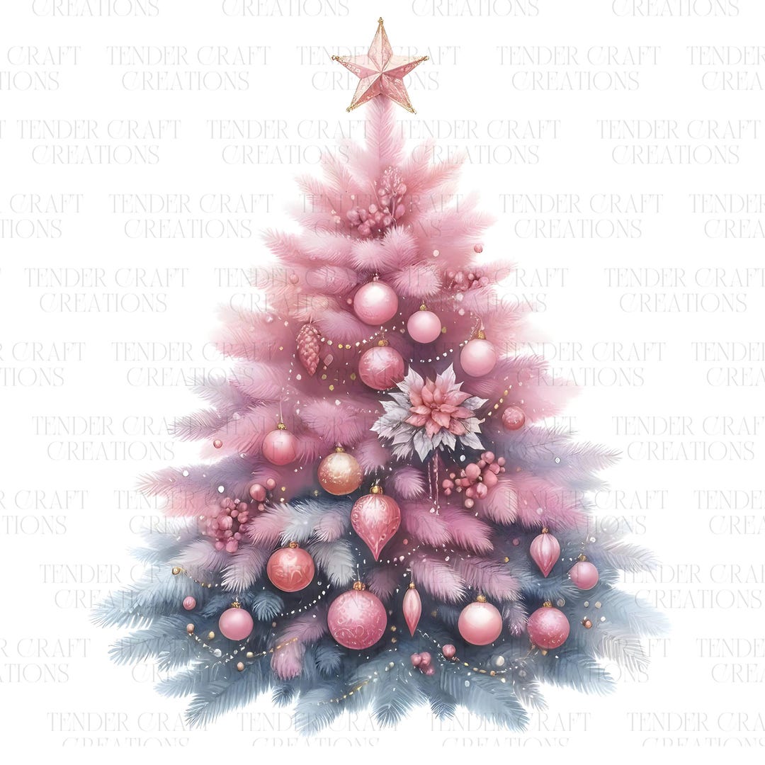 6 Pink Christmas Tree Clipart, High Quality JPEG, Printable Watercolour ...