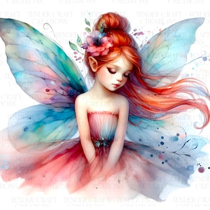 14 red haired fairy clipart, High Quality JPEG, Printable Watercolour, Digital download, Wall Art, paper craft, scrap booking, journal