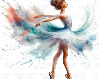 14 Ballerina Cliparts, Kleidung, hochwertiges JPEG, druckbare Aquarelle, digitaler Download, Papiermodelle, Wandkunst, Scrapbooking, Journal