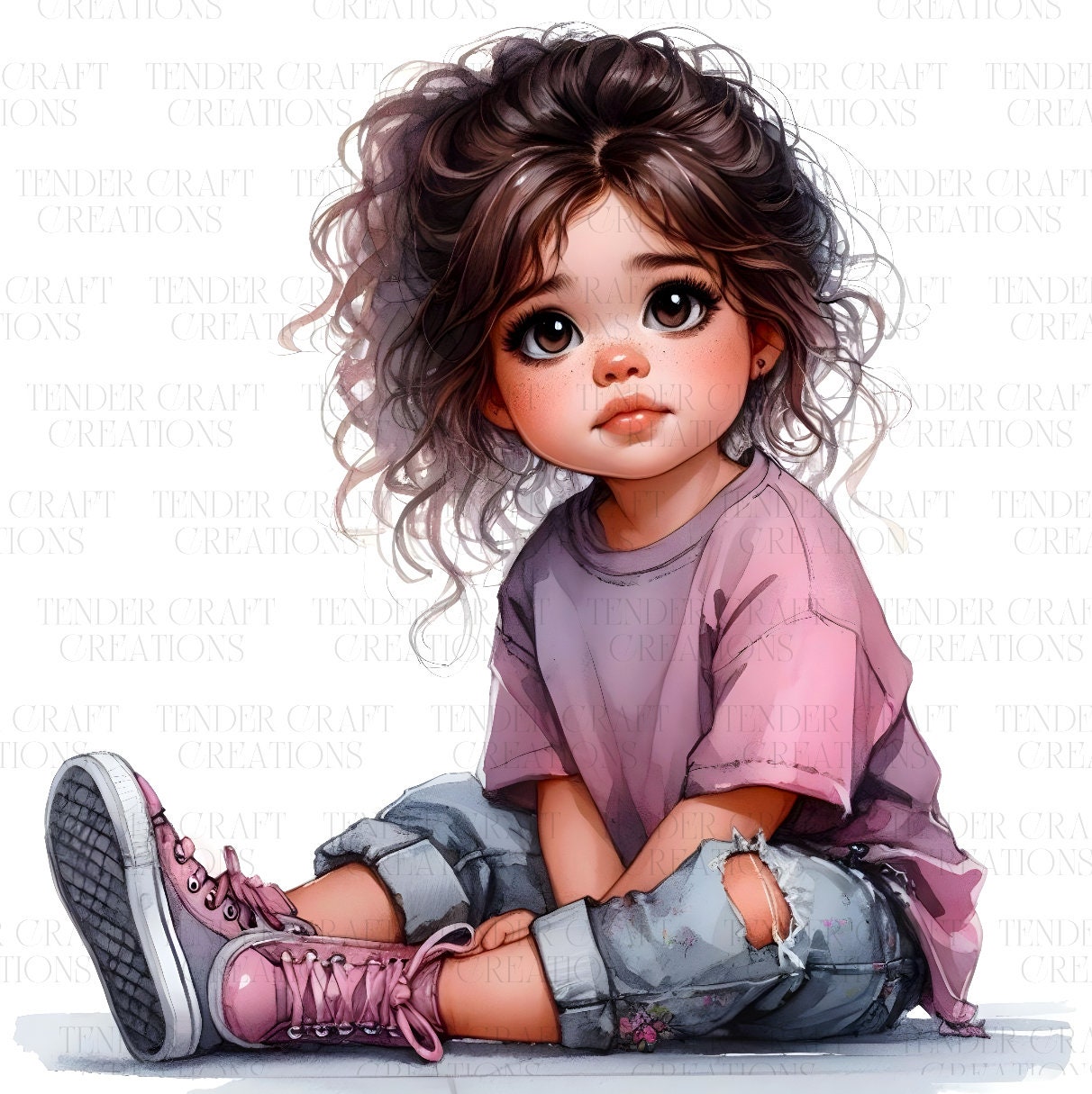 11 Cute Girl Clipart, High Quality JPEG, Printable Watercolour, Digital ...