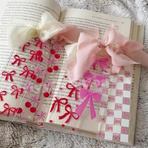 Bookmark Acrylic Bookmark Pink bow bookmark Red bow Bookmark Book lover gifts Coquette bookmark Bookish Bookmark with ribbon book lover gift