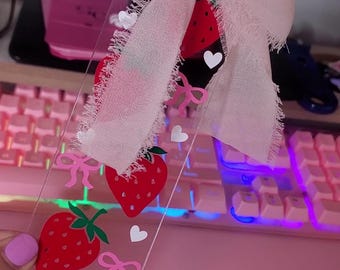 Bookmark Acrylic Strawberry Bookmark strawberry Pink bow bookmark Book lover gift Coquette bookmark Bookish Bookmark ribbon book lover gift