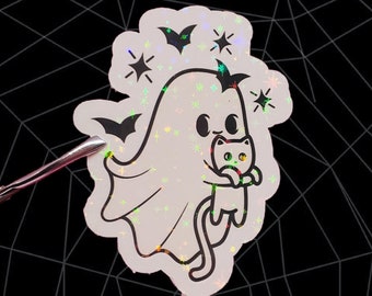 Ghost cat Sticker Cat mom sticker Cute Cat sticker Cat lovers gift Spooky Sticker Halloween Sticker Spooky cat cute Fall sticker Bat Sticker