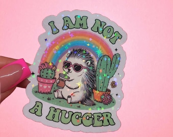 I am not a Hugger Sticker Not a hugger cactus Funny sticker Mental health sticker Cute animal sticker anxiety Sticker Cute coffee sticker