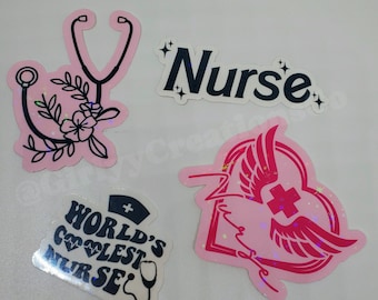 Nurse Sticker Pack Pink Nurse sticker Nurse Gifts Stethoscope sticker Gift for nurse Er Nurse sticker Pink Holographic Nurse flowers sticker