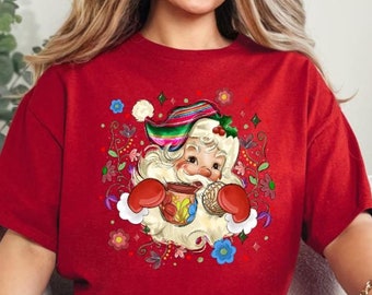 Mexican Christmas shirt Mexican santa clause shirt Latin christmas Pan dulce y cafecito shirt Feliz navidad shirt Retro santa merry xmas