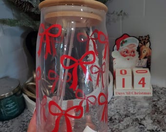 Pink Bow Cup Coquette Bow Glass Cute Bow Glass Valentine’s Day Cup VDAY Gift for Her Cute tumblr Cup Coquette Decor Coquette gift for her