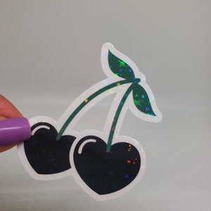 Cherry Sticker Dark coquette Holographic sticker Cherries sticker Goth cherry sticker Black cherry sticker Cute sticker Aesthetic sticker