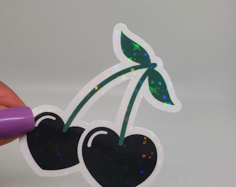 Pegatina de cereza Coqueta oscura Pegatina holográfica Pegatina de cerezas Pegatina de cereza gótica Pegatina de cereza negra Pegatina linda Pegatina estética