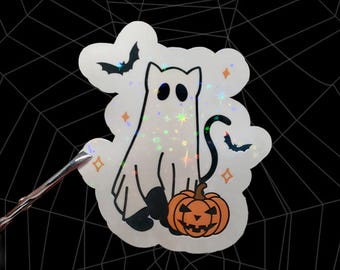 Cat Ghost Sticker Cute Cat sticker Ghost cat sticker Cat lovers gift Spooky Sticker Halloween Sticker Spooky Season Fall sticker Bat Sticker