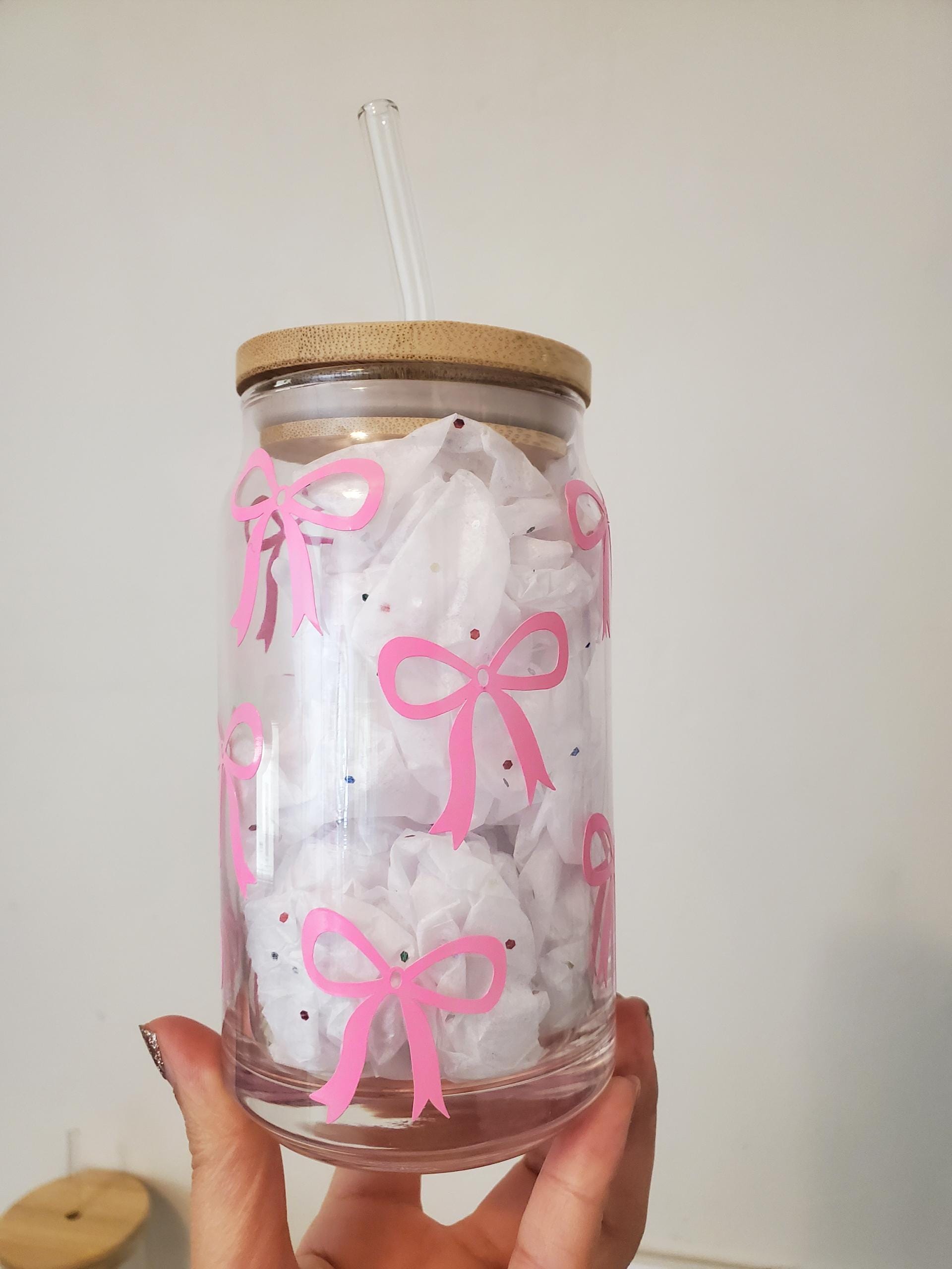 Pink Bow Cup Coquette Bow Glass Cute Bow Glass Valentine’s Day Cup VDAY ...