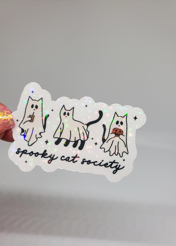 Cute cat sticker cat ghost sticker spooky cat society Funny Cat sticker Cat lovers gift halloween cat sticker Cute ghost halloween sticker