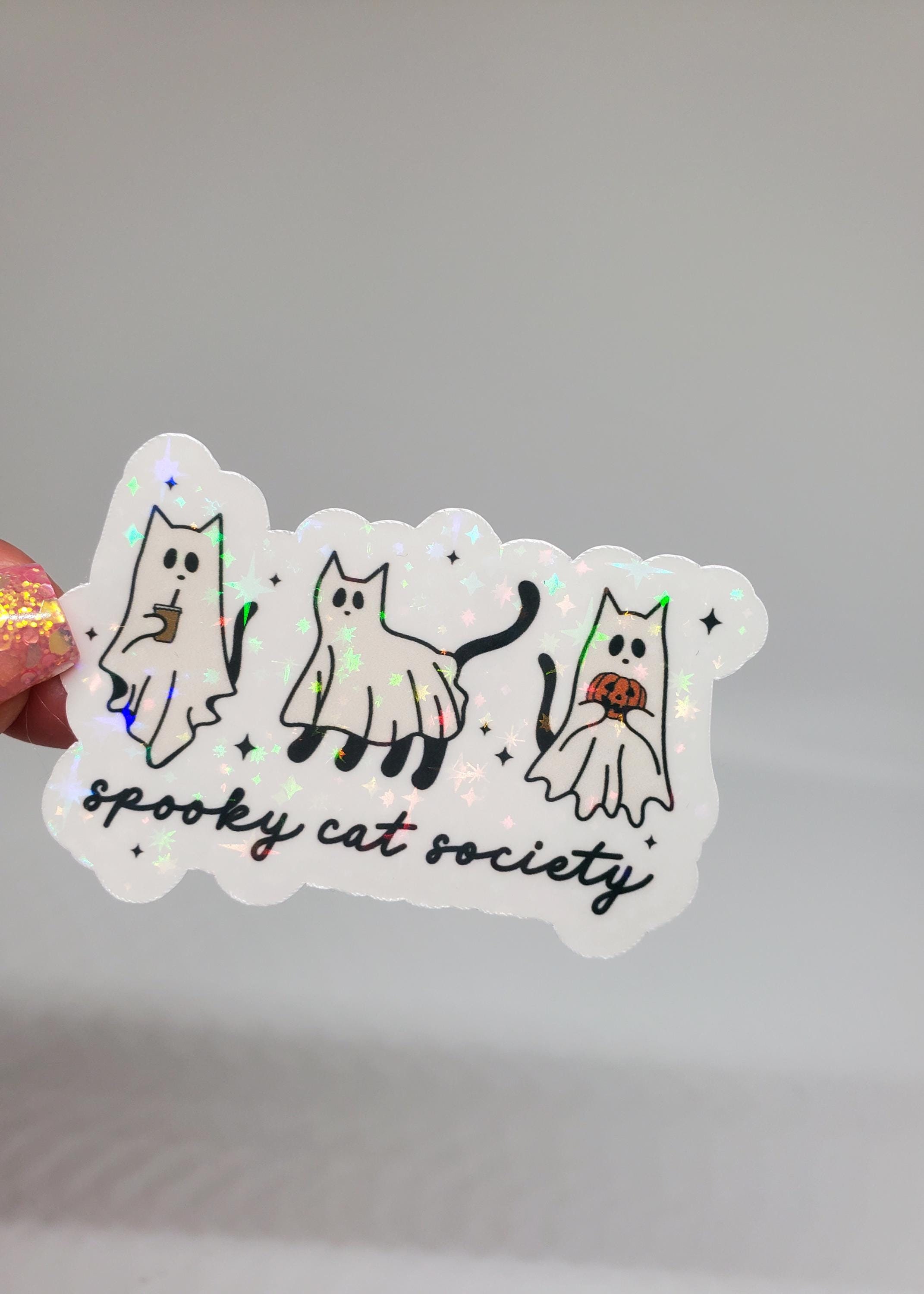 Cute Cat Sticker Cat Ghost Sticker Spooky Cat Society Funny Cat Sticker ...