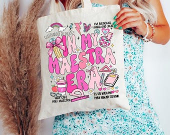 Maestra Tote bag Spanish teacher tote bag Pink Maestra Gift Pink bow Spanish teacher gift pink bow maestra gift coquette tote proud latina