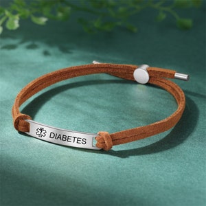 Bracelet personnalisé d'identification d'alerte médicale, bracelet d'informations saines avec corde souple, bracelet gravé réglable