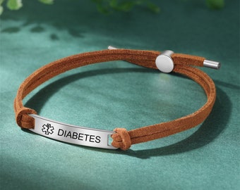 Personalized Medical Alert ID Bracelet , Healthy Information Bracelet with Soft Rope, Adjustable Engraved Bracelet