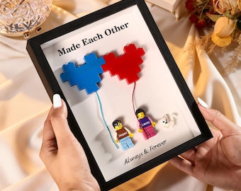 Benutzerdefinierte Paare Minifigur Rahmen, personalisierte 2 Figuren mit Haustier, Jahrestag Hochzeit Valentinsgeschenk, Geburtstagsgeschenk