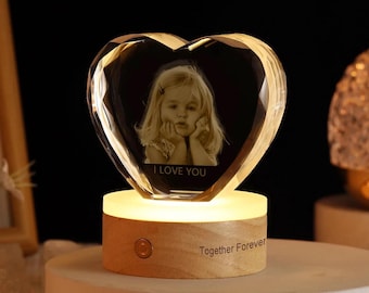 Personalized 3d photo crystal,Heart 3D Crystal Photo Portrait , Laser Engraved Picture Brick, Memorial Anniversary Gift,Crystal Wedding Gift