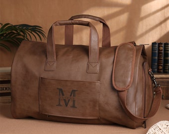 Personalized Men's Leather Tote, groomsmen gifts, engraved toiletry bag, men's gifts, travel toiletry bag, weekender bag